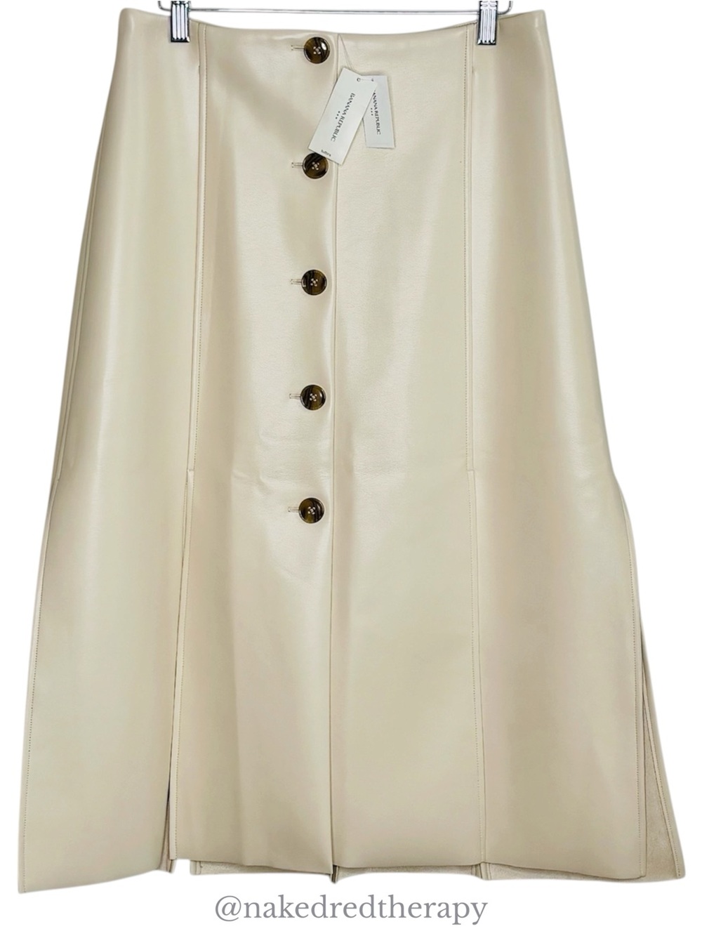 NWT - Banana Republic Seamed Vegan Leather MiDi Skirt | Oyster Pearl | Size 8